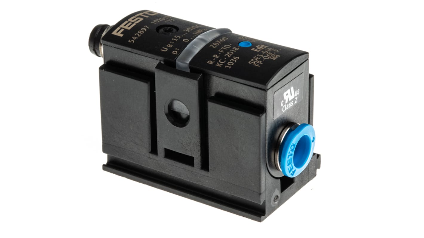 Sensore di pressione Festo SDE5-D10-FP-Q6E-P-M8, attacco 6 mm, protezione IP40, precisione 0,3%, alimentazione 12-24V cc.