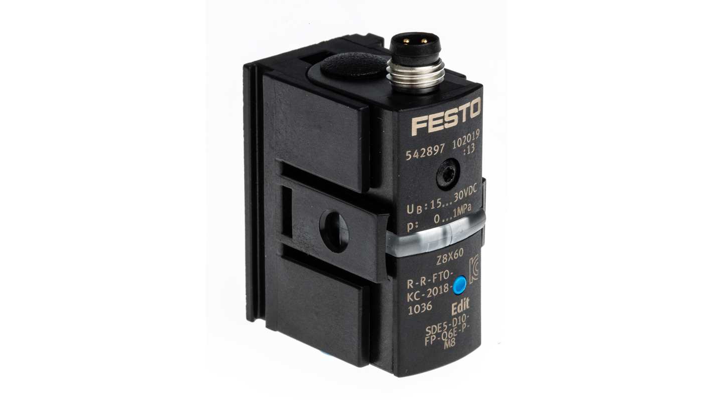 Sensore di pressione Festo SDE5-D10-FP-Q6E-P-M8, attacco 6 mm, protezione IP40, precisione 0,3%, alimentazione 12-24V cc.