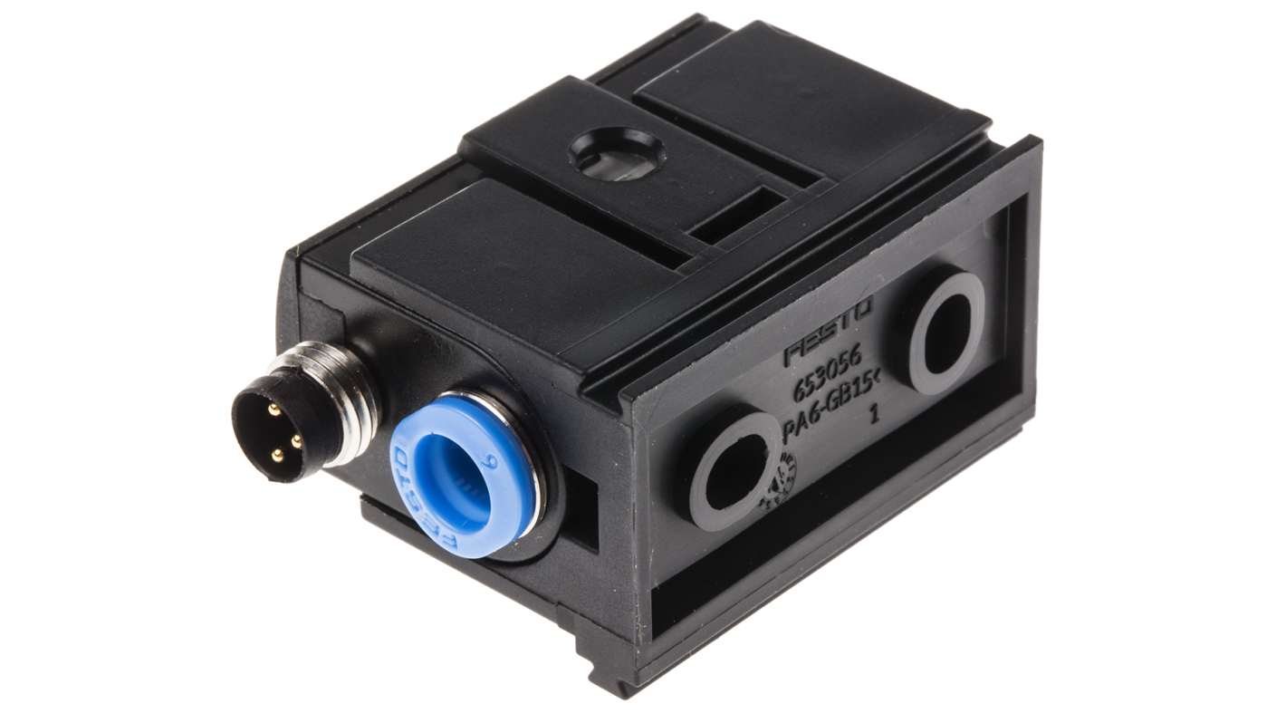 Sensore di pressione Festo SDE5-D10-O-Q6-P-M8, gamma 0-10 bar, attacco 6 mm, alimentazione 15-30 V cc, IP40.