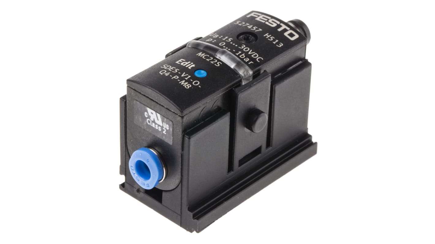 Sensore di pressione Festo SDE5-V1-O-Q4-P-M8, attacco 4 mm, IP40, per pressione da -1 a 0 bar, con connettore M8.