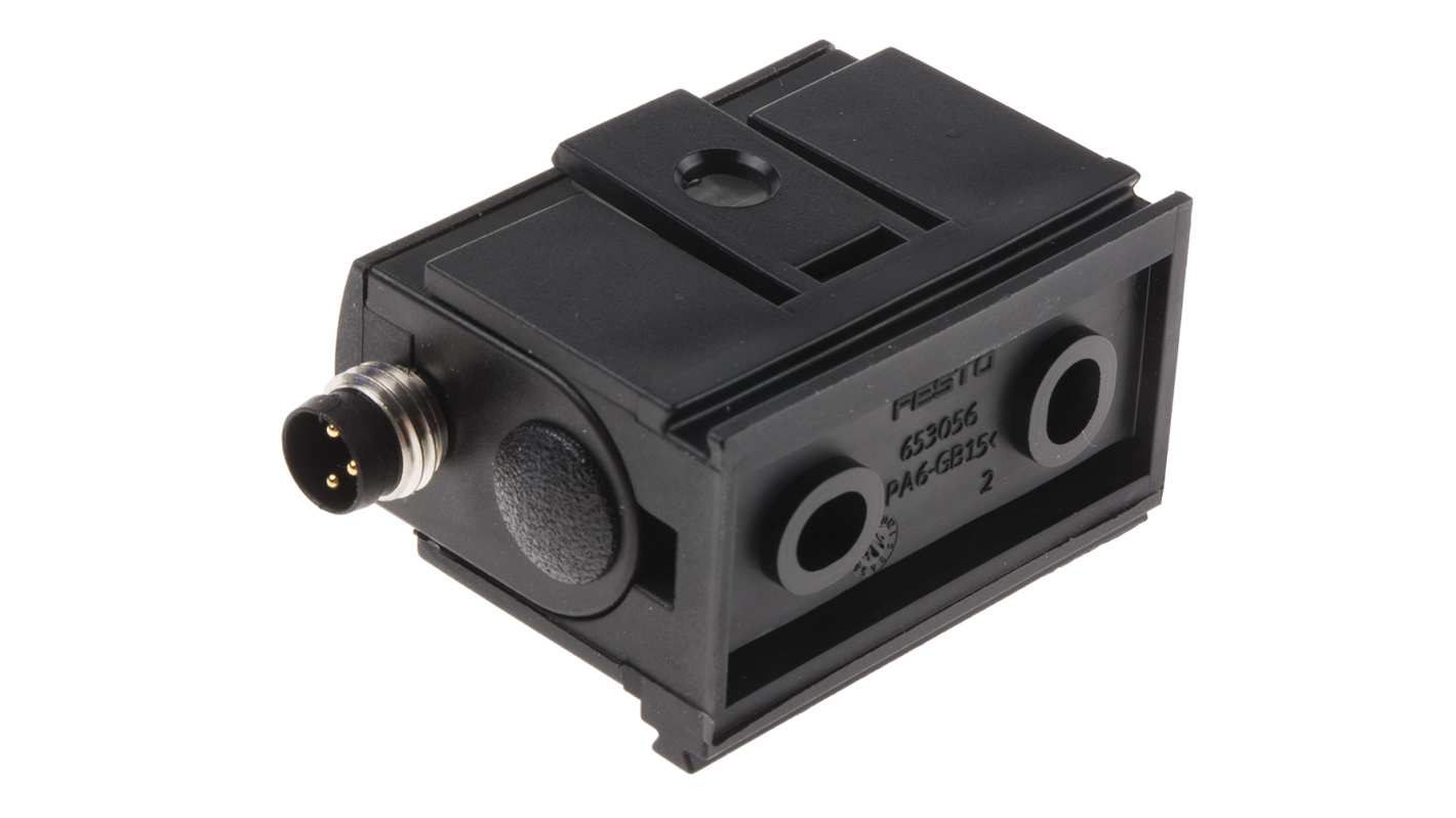 Sensore di pressione Festo SDE5-V1-O-Q6E-P-M8, attacco 6 mm, IP40, per aria compressa, montaggio versatile, peso 19 g.