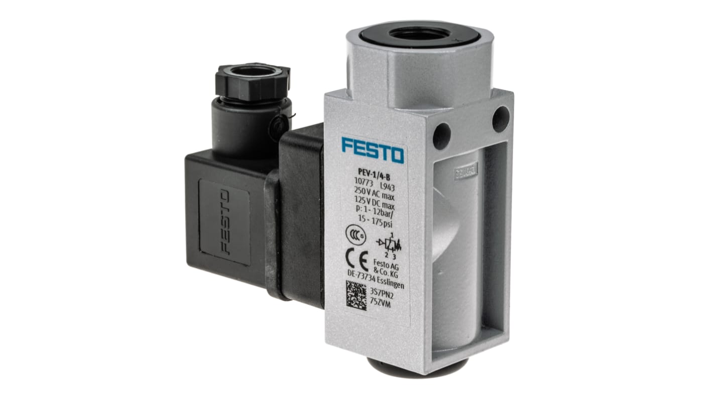 Pressostato Festo PEV-1/4-B, G 1/4, pressione 1-12 bar, IP65, corpo in alluminio, temperatura -20/+80 °C.