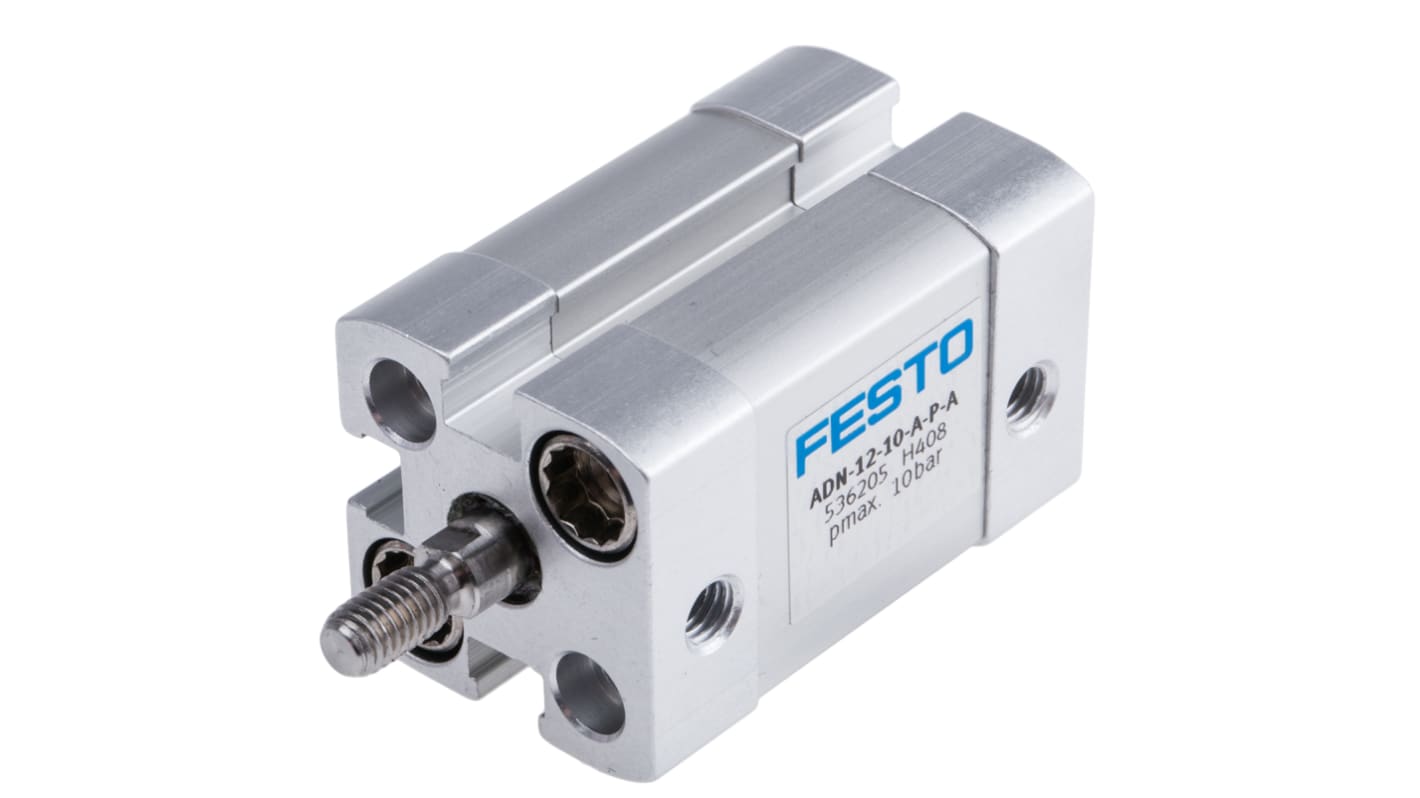 Cilindro pneumatico Festo ADN-12-10-A-P-A, doppio effetto, foro 12 mm, corsa 10 mm, montaggio verticale o orizzontale.