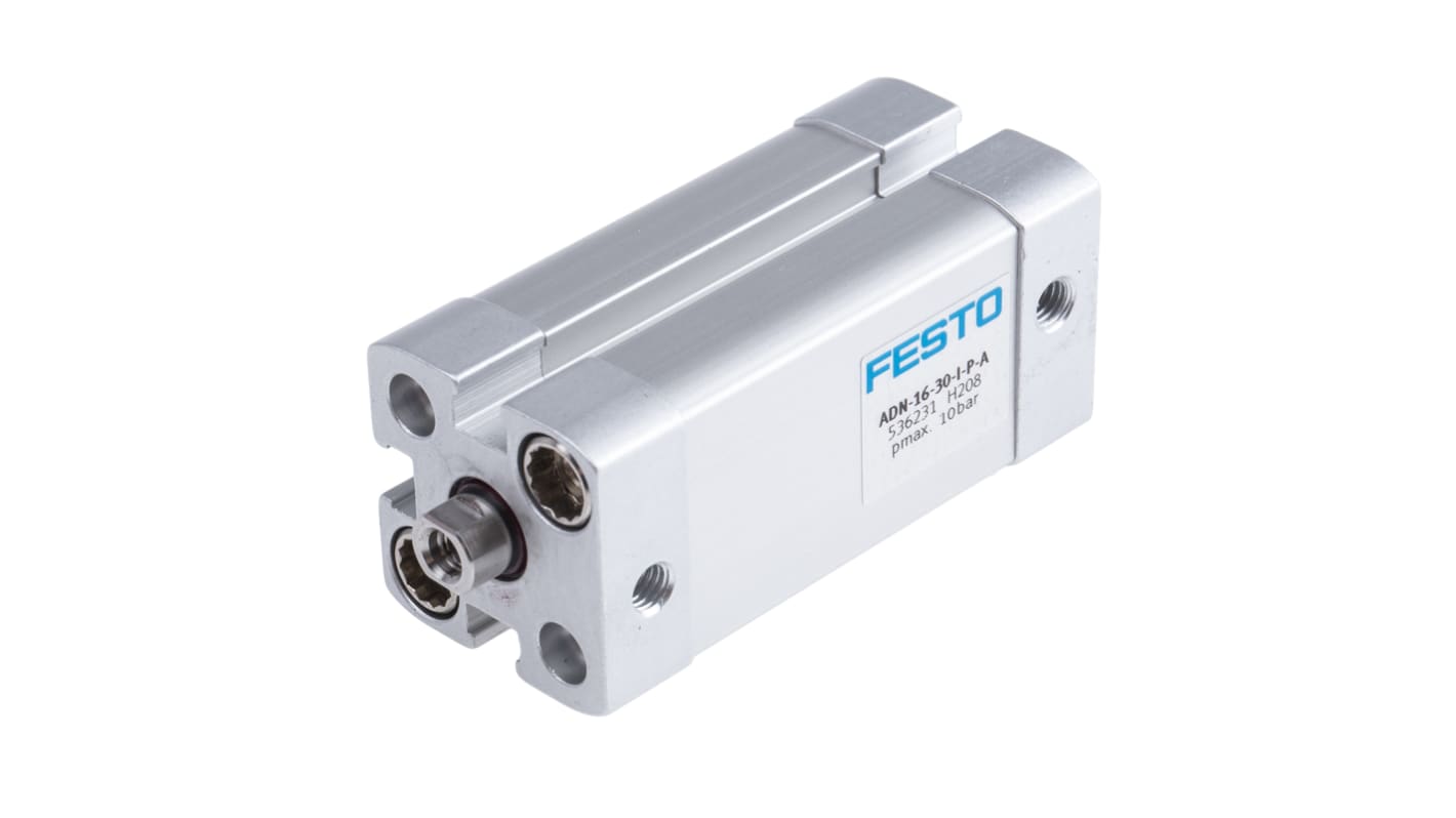 Cilindro pneumatico Festo ADN-16-30-I-P-A, doppio effetto, foro 16mm, corsa 30mm, attacco M5, corpo in alluminio anodizzato.