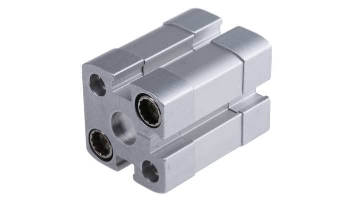 Cilindro pneumatico Festo ADN-16-5-I-P-A, doppio effetto, foro 16 mm, corsa 5 mm, connessione M5, dimensioni 29 x 29 x 44,7 mm.