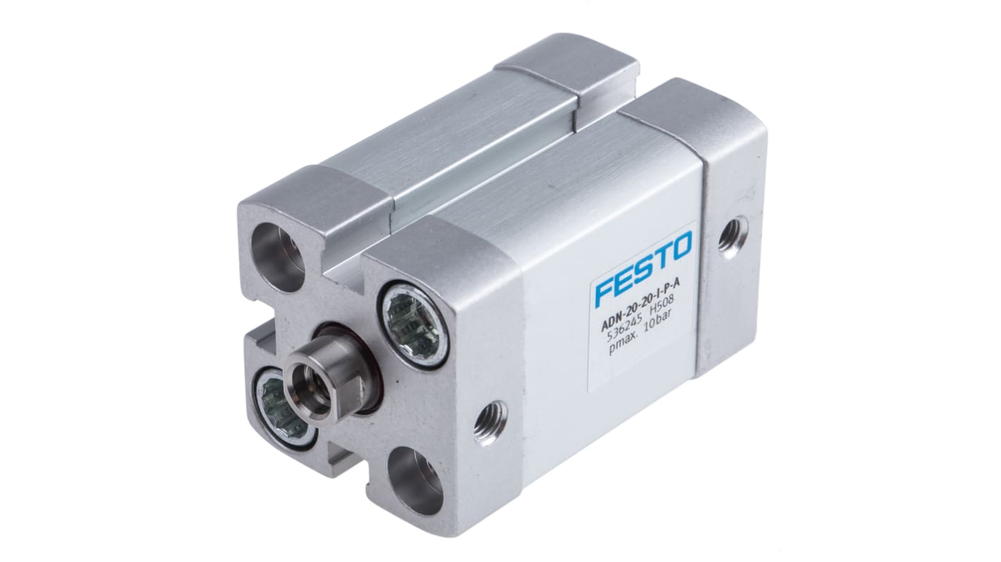 Cilindro pneumatico Festo ADN-20-20-I-P-A, doppio effetto, foro 20mm, corsa 20mm, attacco M5, alluminio anodizzato.
