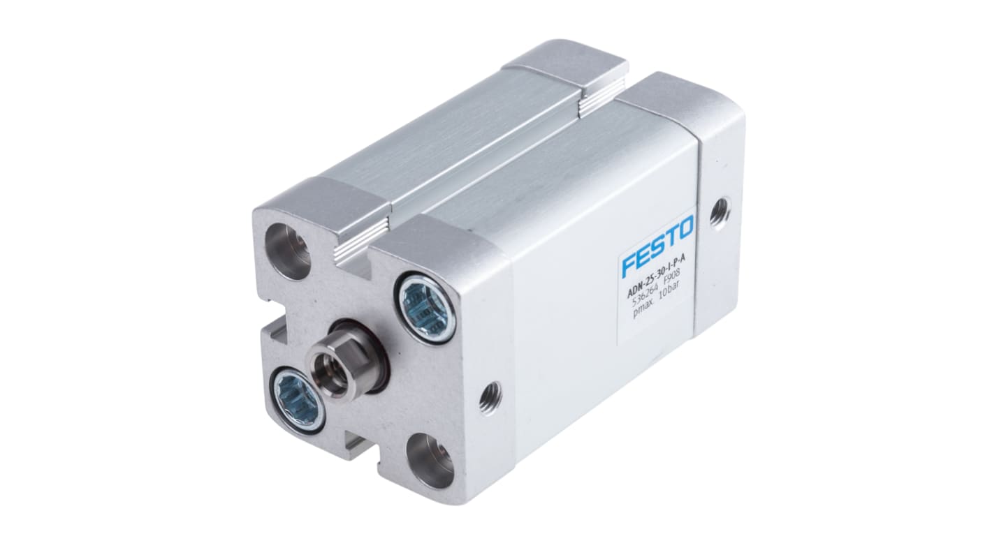 Cilindro pneumatico Festo ADN-25-30-I-P-A, doppio effetto, foro 25 mm, corsa 30 mm, montaggio verticale o orizzontale.