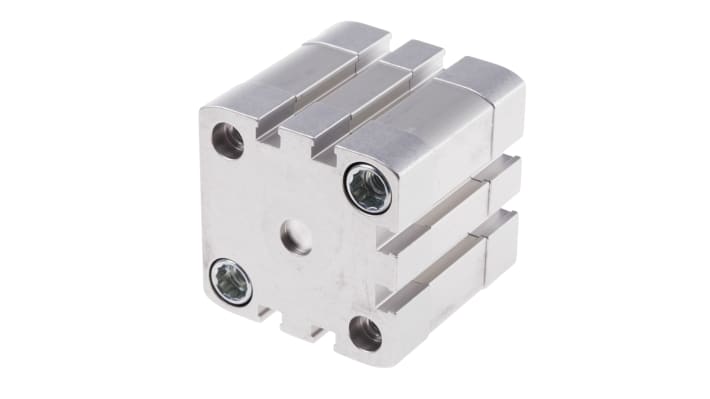 Cilindro pneumatico Festo ADN-40-10-I-P-A, doppio effetto, foro 40 mm, corsa 10 mm, montaggio diretto, dimensioni 54.5 x 54.5 x 61.1 mm.