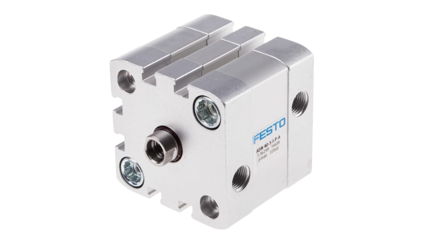Cilindro pneumatico Festo ADN-40-5-I-P-A, doppio effetto, foro 40mm, corsa 5mm, montaggio verticale o orizzontale.
