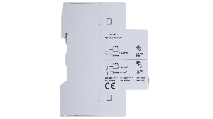 Contattore Lovato CN2011220, 2 poli, 9 A, 4 kW, montaggio su guida DIN, dimensioni 17.5 mm x 65 mm x 85 mm.