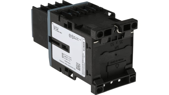 Contattore Siemens 3RH2244-1AP00, 4NO + 4NC, 10 A, tensione 690 V c.a., montaggio su guida DIN, dimensioni 45x73x57.5 mm.