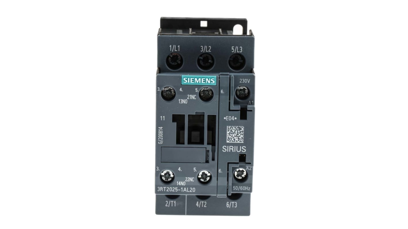 Contattore Siemens 3RT2025-1AL20 - 40 A, 690 V c.a. - Serie 3RT2 per motori industriali - Montaggio su guida DIN - Resistente e affidabile.