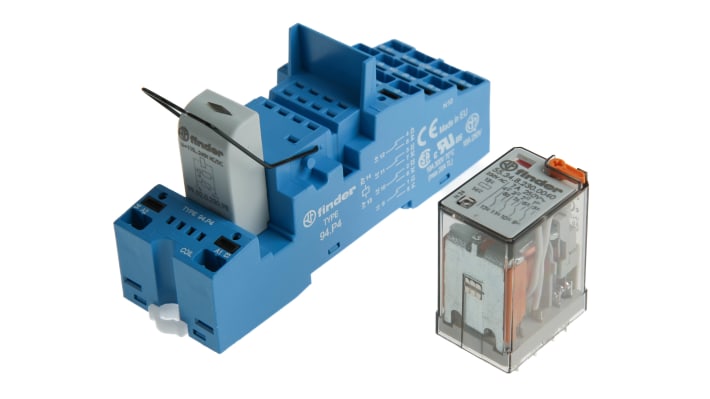 Finder 58.P4.8.230.0060SMA, relè d'interfaccia per guida DIN, 4PDT, 230V ca, dimensioni 31 x 86.3 x 95.5 mm.