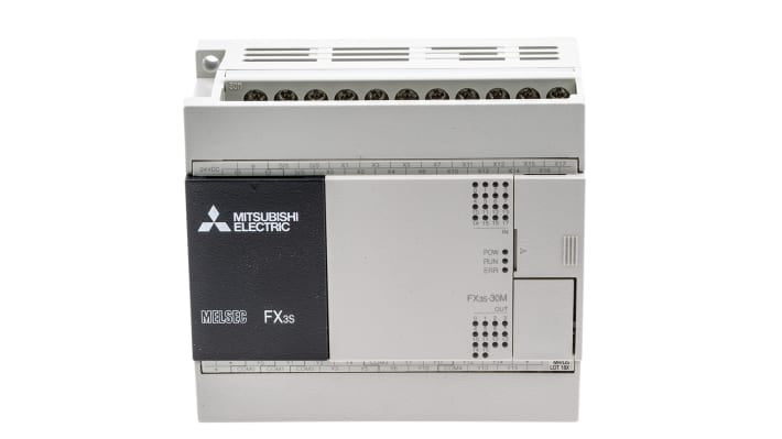 CPU PLC Mitsubishi Electric FX3S-30MR-DS, 30 I/O, montaggio su guida DIN, dimensioni 100 x 90 x 49 mm.