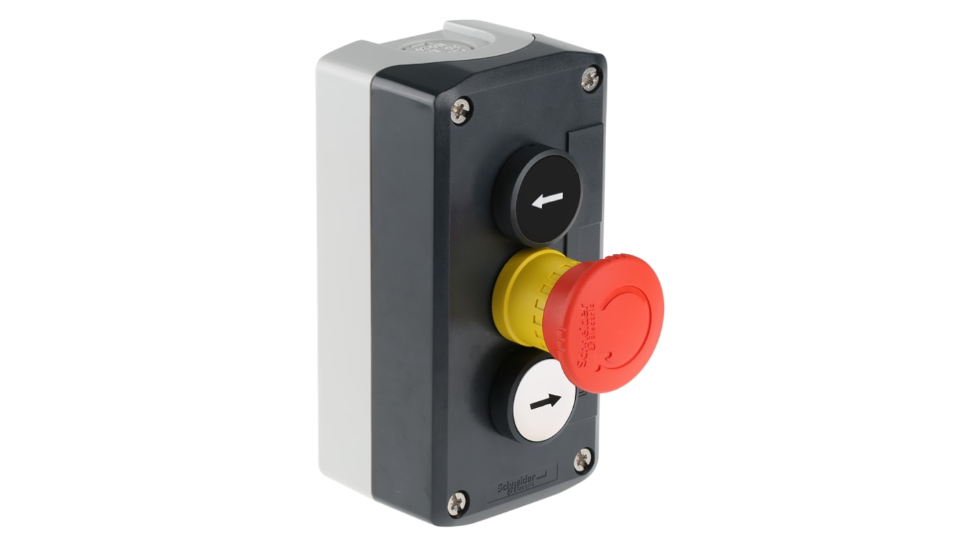 Interruttore stazione di controllo Schneider Electric XALD328, 10A, IP66/IP67/IP69K, contatto 2NA, attuazione a pulsante, dimensioni 68x62x136mm.