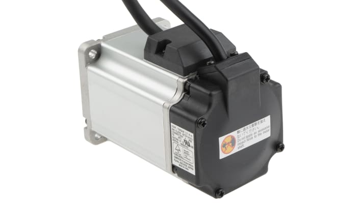 Servomotore Omron R88M-G40030H-S2, potenza 400 W, coppia 1,3 Nm, dimensioni 60x60x128,5 mm, grado di protezione IP65.