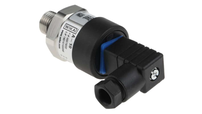 Sensore di pressione WIKA 46879222, serie A10, acciaio inox, 10 bar, uscita 4-20 mA, IP65, temperatura 0-80 °C.