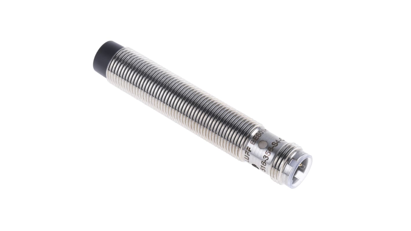 Sensore di prossimità induttivo cilindrico BALLUFF BES 516-356-S4-C, PNP, M12, 4 mm, IP68, acciaio inox, 70 mm, -40/+85 °C.