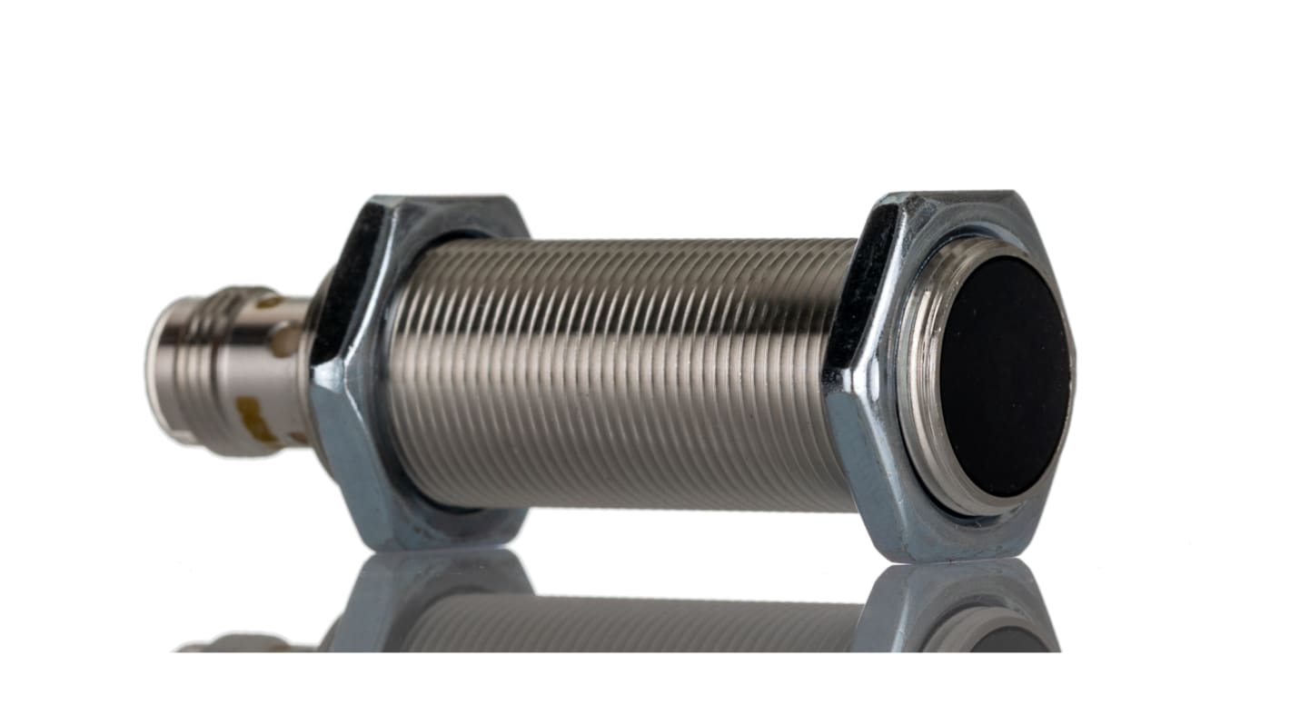 Sensore di prossimità cilindrico NPN BALLUFF BES M18MI-NSC80B-S04G, gamma di rilevamento 8 mm, grado di protezione IP67.