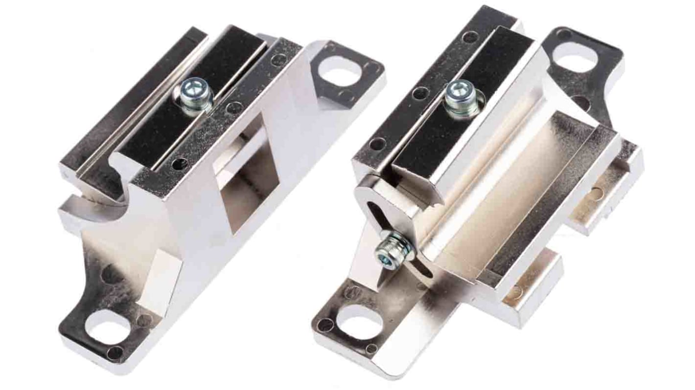 Staffa Omron F39-LGA per barriera fotoelettrica F3SG-RE. Design anti-torsione, connessione Smart-click e codice QR per risoluzione problemi online. Facile installazione e allineamento.