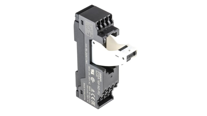 Zoccolo P7SA Omron per relè G7SA, 4 poli, 24V cc, montaggio su guida DIN, larghezza 22,5 mm, con LED integrato.