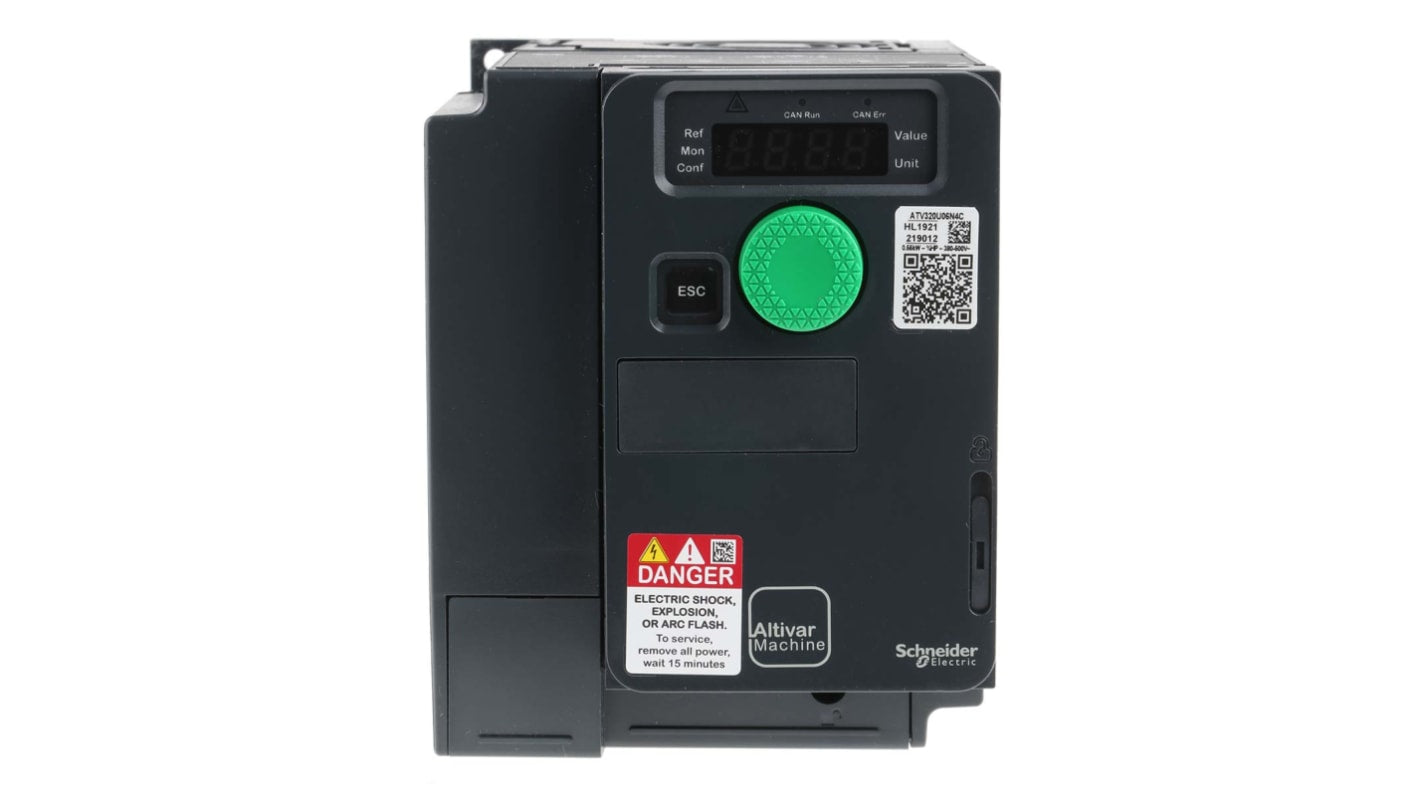 Schneider Electric ATV320U06N4C - Azionamento a velocità variabile trifase - 0,55 kW, 400 V, 3 fasi, 0,1-599 Hz - HVAC e imballaggio.