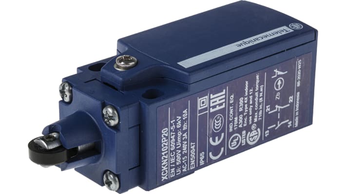 Interruttore di fine corsa Telemecanique Sensors XCKN2102P20, Tasto a rotella, NO/NC, 240V, 10A, IP65 - Ideale per controllo e movimentazione.