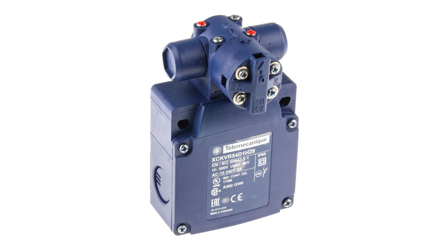 Interruttore di fine corsa Telemecanique Sensors XCKVR54D1H29, asta, 2NC, IP65, 240V, 10A, lunghezza 200mm, montaggio EN50047.