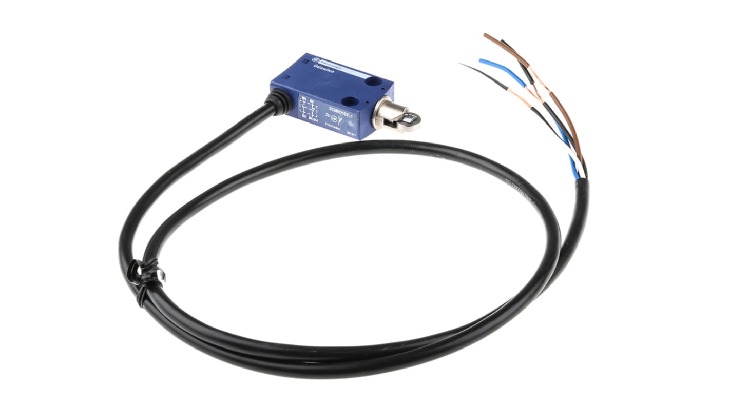 Interruttore di fine corsa a rotella Telemecanique Sensors XCMN2102L1, configurazione NO/NC, grado di protezione IP65, dimensioni 30mm x 70.4mm x 16mm.