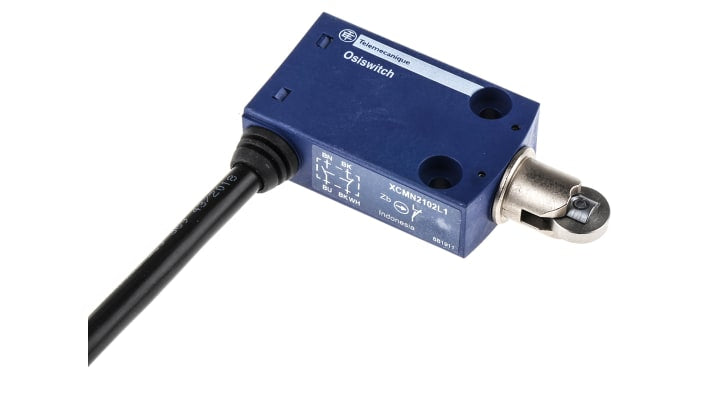 Interruttore di fine corsa a rotella Telemecanique Sensors XCMN2102L1, configurazione NO/NC, grado di protezione IP65, dimensioni 30mm x 70.4mm x 16mm.