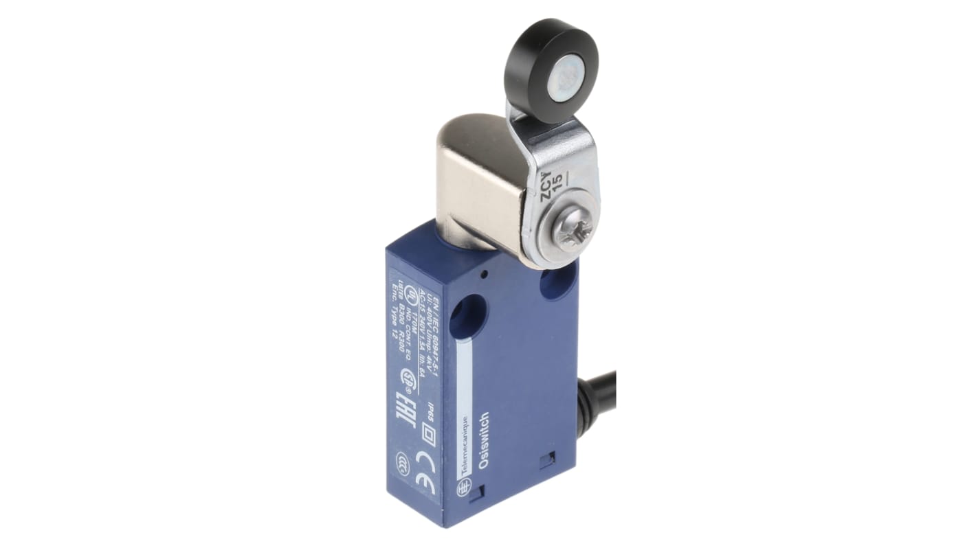 Interruttore di fine corsa leva a rullo Telemecanique Sensors XCMN2115L1, NO/NC, IP65, 240V, 6A, dimensioni 30x32.4x94mm.