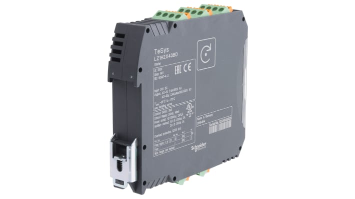 Starter motore avanzato Schneider Electric LZ1H2X43BD, potenza 1,1 kW, montaggio su guida DIN, protezione IP20.