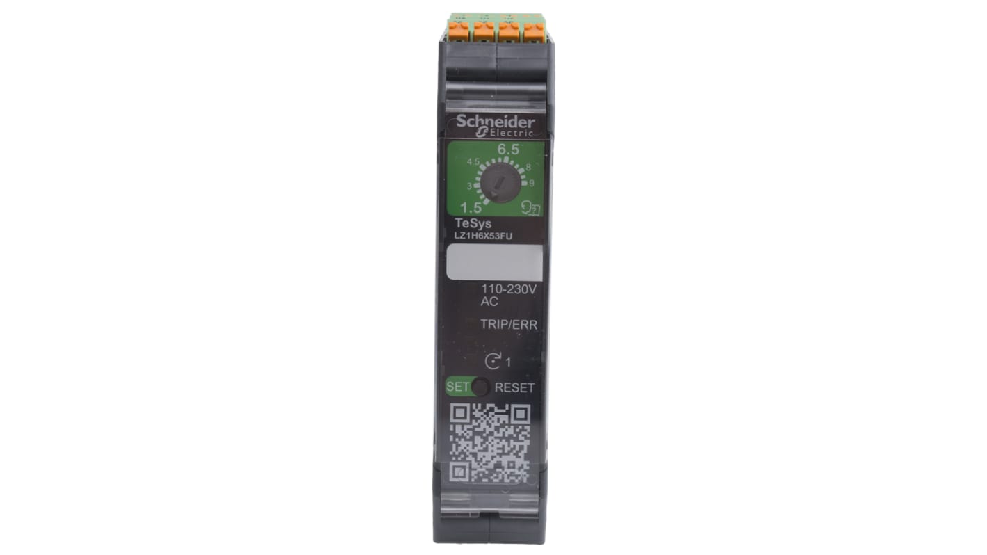 Starter motore avanzato Schneider Electric LZ1H6X53FU, potenza 3 kW, montaggio su guida DIN, protezione IP20, reset manuale e automatico.