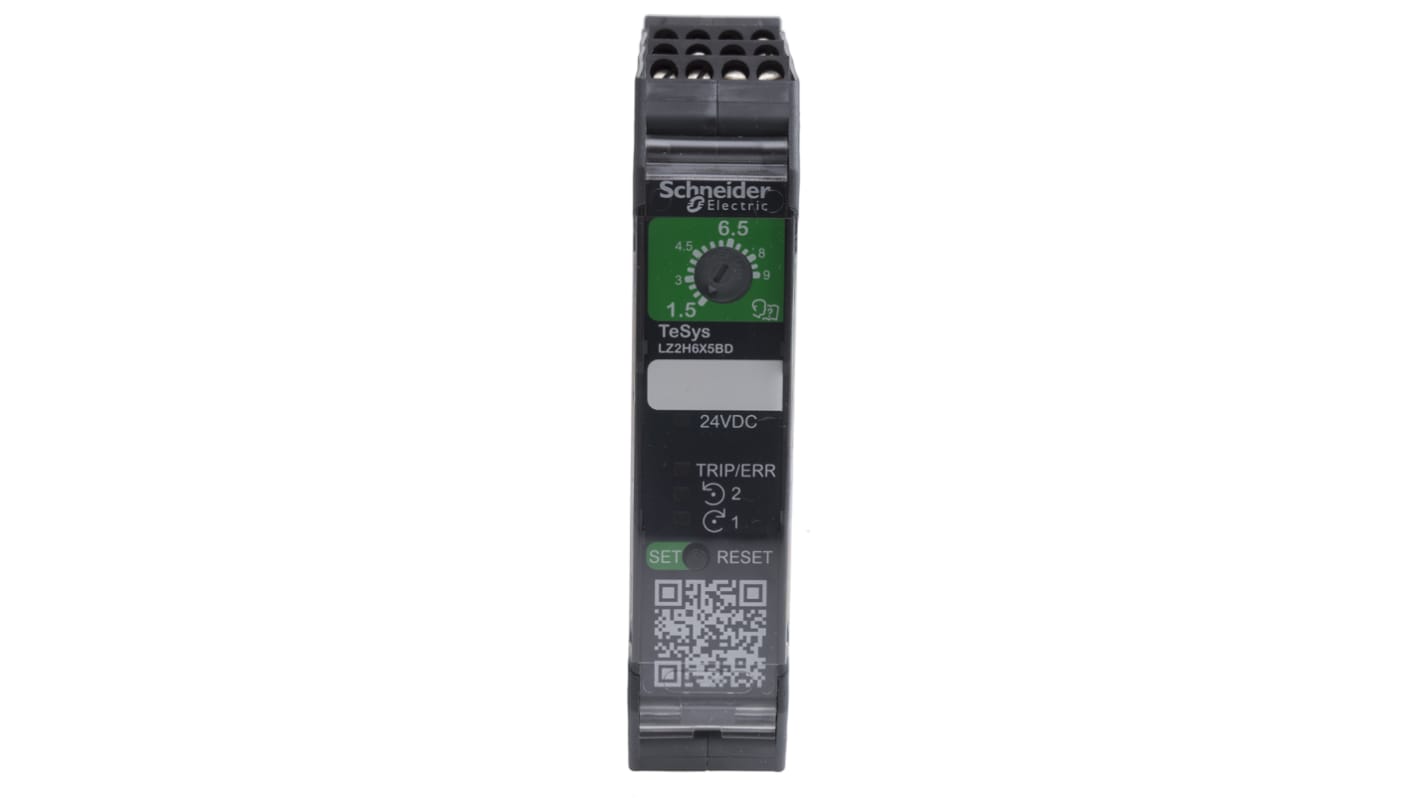 Starter reversibile Schneider Electric LZ2H6X5BD, potenza 3 kW, controllo 24 V CC, montaggio su guida DIN, dimensioni 99 x 22,5 x 114,5 mm.