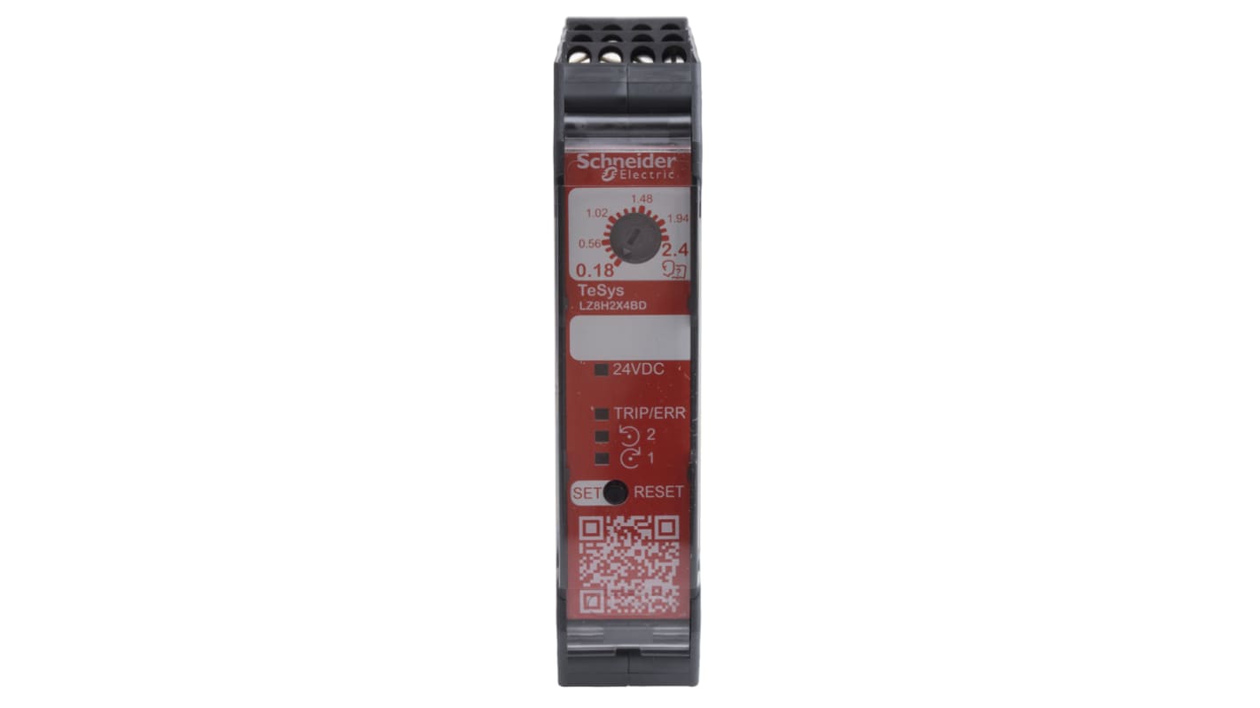 Starter motore avanzato Schneider Electric LZ8H2X4BD, potenza 1,1 kW, montaggio su guida DIN, protezione IP20, reset manuale o automatico.