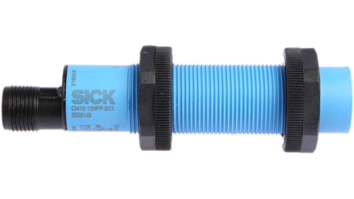 Sensore di prossimità cilindrico Sick CM18-12NPP-EC1, PNP, M18, rilevamento 12 mm, IP68/IP69K, alimentazione 10-36 V c.c.