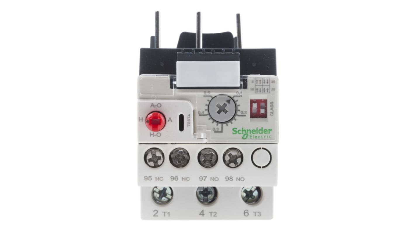 Relè di sovraccarico termico Schneider Electric LR9D01, corrente 100-500 mA, montaggio diretto, dimensioni 79.9x45x72.5 mm.