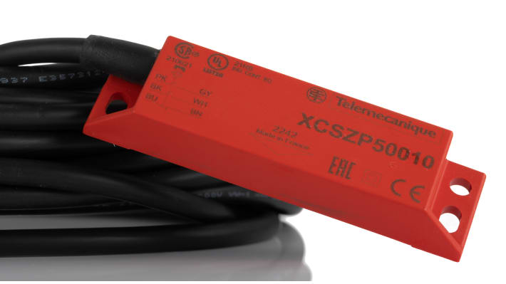 Interruttore di sicurezza senza contatto Telemecanique Sensors, 24V cc, custodia IP67, dimensioni 25x13x88 mm, cavo 10 m.