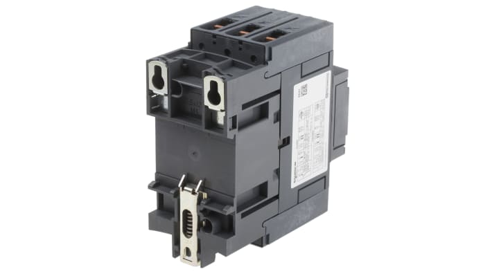 Contattore Schneider Electric LC1D40AKUE, 3 poli, 3 NO, 40 A, montaggio su guida DIN, dimensioni 55x120x122 mm.