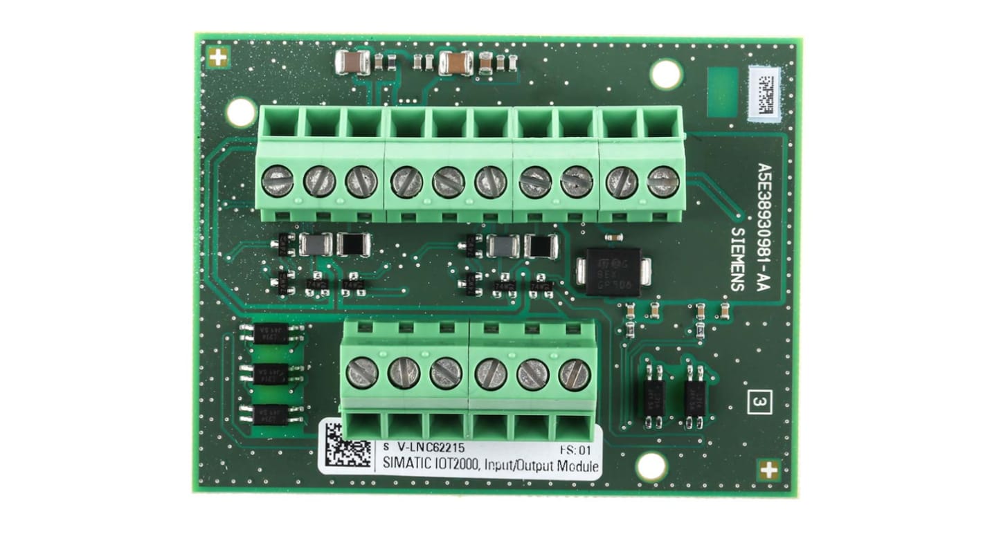 Modulo I/O PLC Siemens 6ES7647-0KA01-0AA2, 5 ingressi digitali, 2 analogici, dimensioni 57 x 75 x 32 mm. Design a innesto.