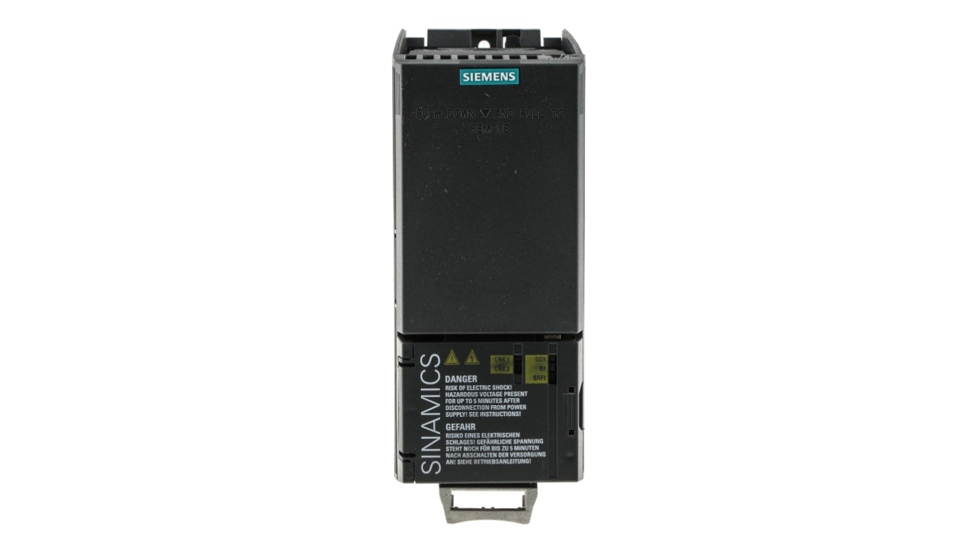 Inverter Siemens 6SL3210-1KE11-8AF2 0.37/0.55 kW, 400 V c.a. 3 fasi. Efficienza 97%, IP20. Controllo preciso per motori e compressori.