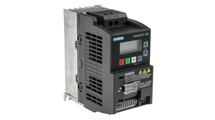 Inverter monofase Siemens 6SL3210-5BB17-5UV1, potenza 0,75 W, montaggio a parete, dimensioni 68 x 127,8 x 142 mm.