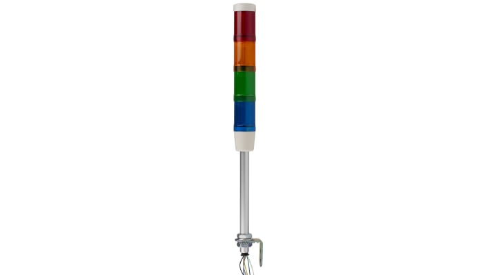 Torretta di segnalazione LED Schneider Electric XVMB2RAGBSSB, 4 luci (Rosso/Verde/Ambra/Blu), montaggio su base, altezza 578 mm, grado di protezione IP42.