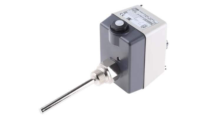 Termostato capillare Jumo, montaggio superficiale, temperatura operativa +20°C/+150°C, contatto 10A, IP54.