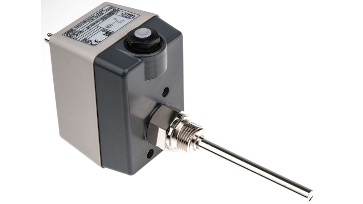 Termostato capillare Jumo, montaggio superficiale, temperatura operativa +20°C/+150°C, contatto 1xSPDT, grado di protezione IP54.