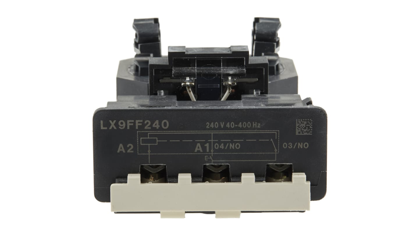 Bobina contattore Schneider Electric LX9FF240 per LC1F115 e LC1F150, tensione 240 V c.a., durata meccanica 10 milioni di cicli.