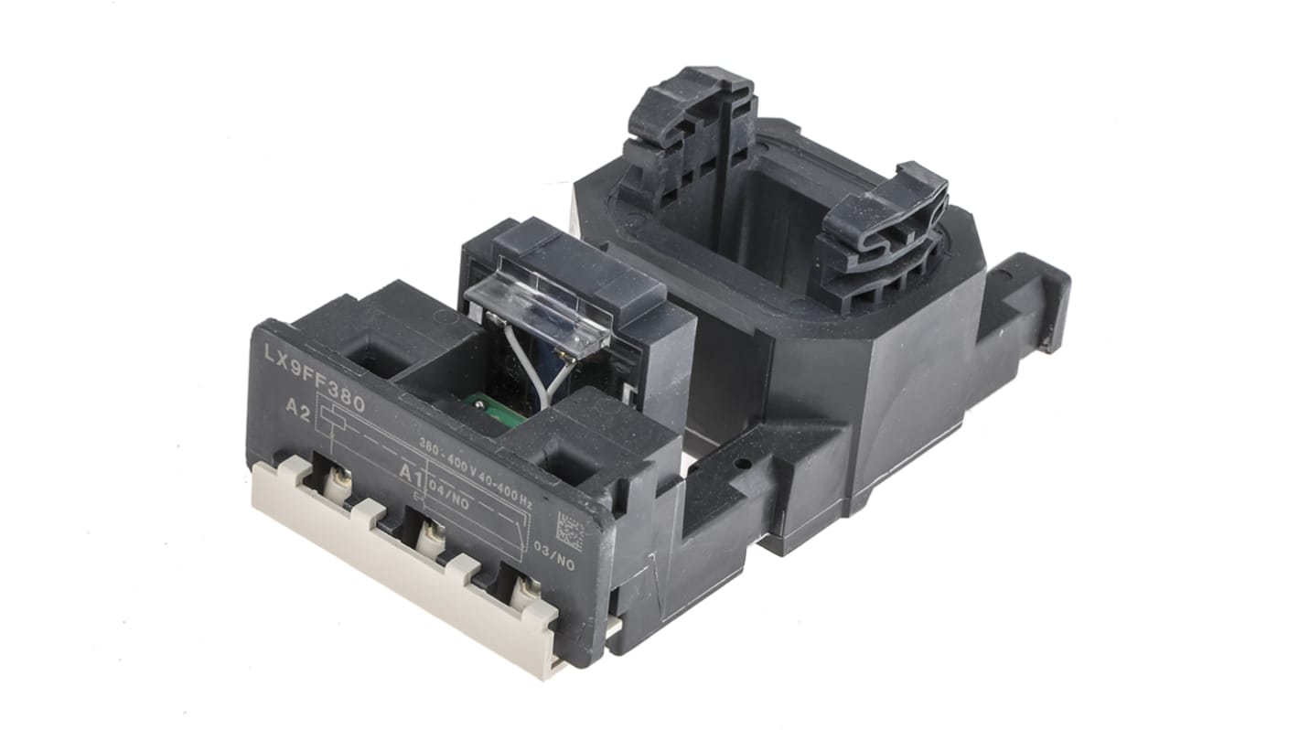 Bobina contattore Schneider Electric LX9FF380 per LC1F115 e LC1F150, tensione 380 V, frequenza 40-400 Hz.