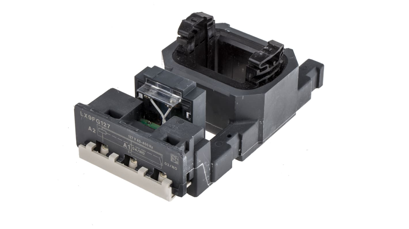 Bobina contattore Schneider Electric LX9FG127 per LC1F185 e LC1F225, 127 V c.a., 40-400 Hz, basso consumo energetico.