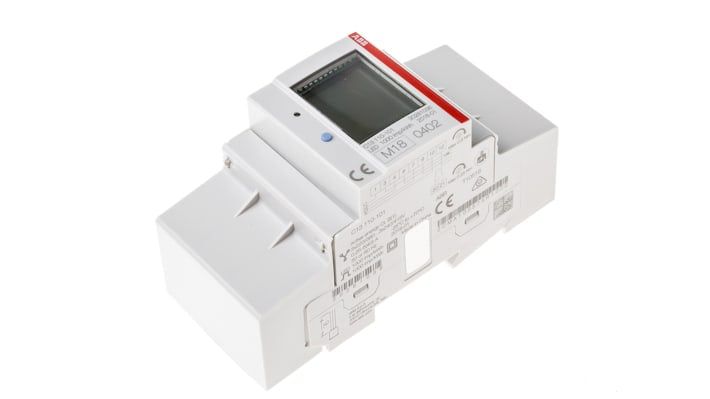 Contatore di energia trifase ABB 2CMA103574R1000, display LCD, precisione 1%, intervallo 2 mA a 100 mA, dimensioni 26.5x54x65 mm.