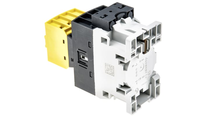 Contattore ABB Jokab 1SBL157082R1322 AFS12-30-22-13, 3 poli, 3 NO, 28 A, 600 V c.a., dimensioni 45x110.5x80 mm, alloggiamento giallo.